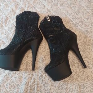 Pleaser ADORE-1029RS Black Rhinestone Cowboy Boots